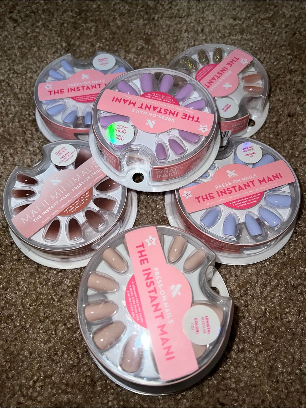 6-Pack The Instant Mani Press-On Nails NEW Assorted Colors Medium